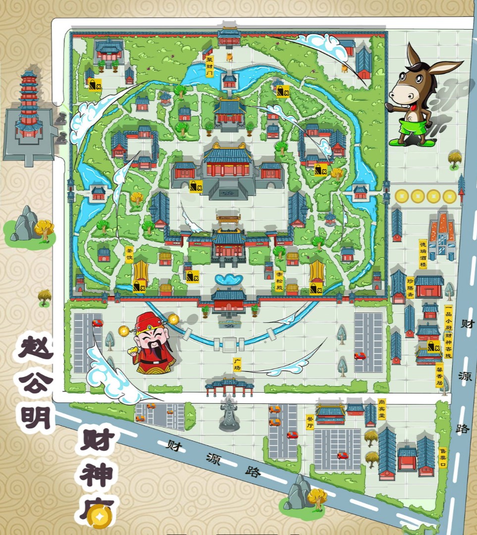 新华寺庙类手绘地图